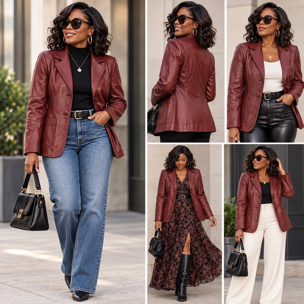 Vintage Y2K  MetroStyle Leather Blazer Sz 12 Oxblood Red Classic Mob Wife Lux